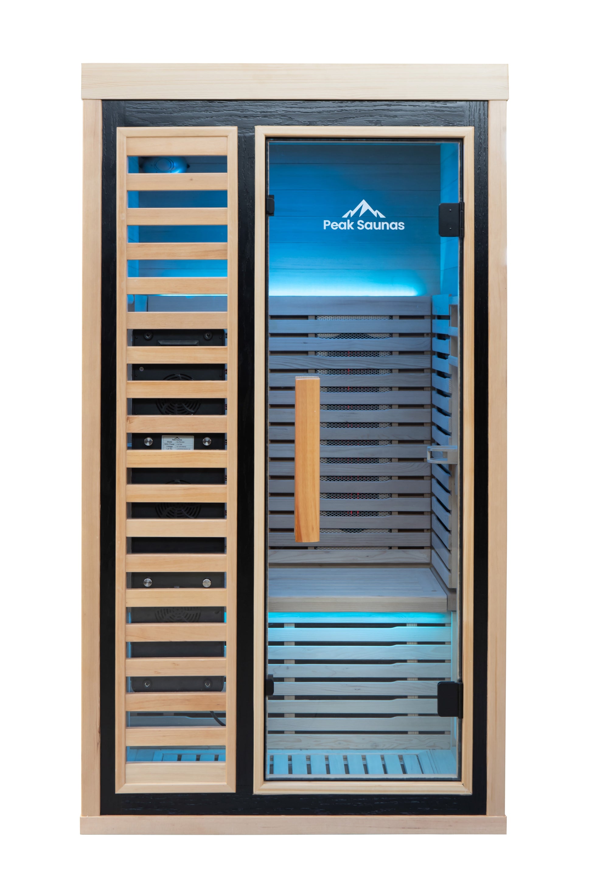 Peak Saunas Shasta 1-Person Full Spectrum Infrared Sauna with XL Medical-Grade Red Light Therapy & Smart WiFi App Control - Nuvé