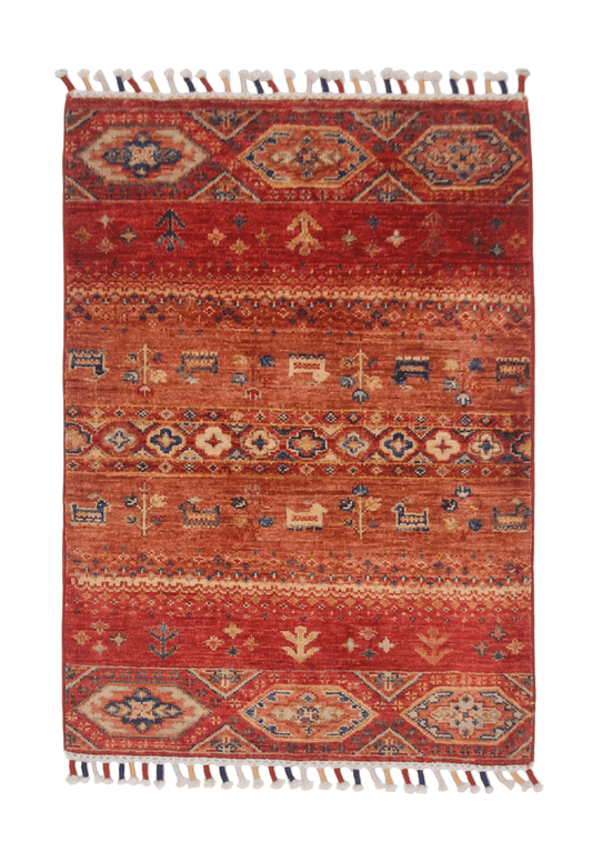 Afghan Khorjin-Gabbeh (2'00"x2'10") red/multicolor - Nuvé