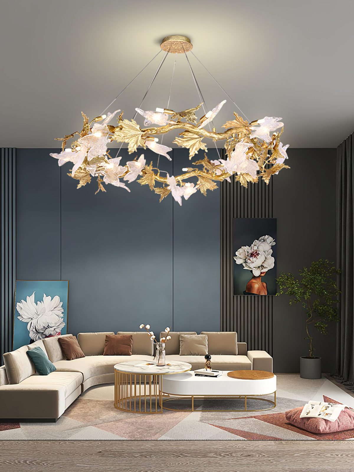 Maple Leaf Brass Chandelier - Nuvé