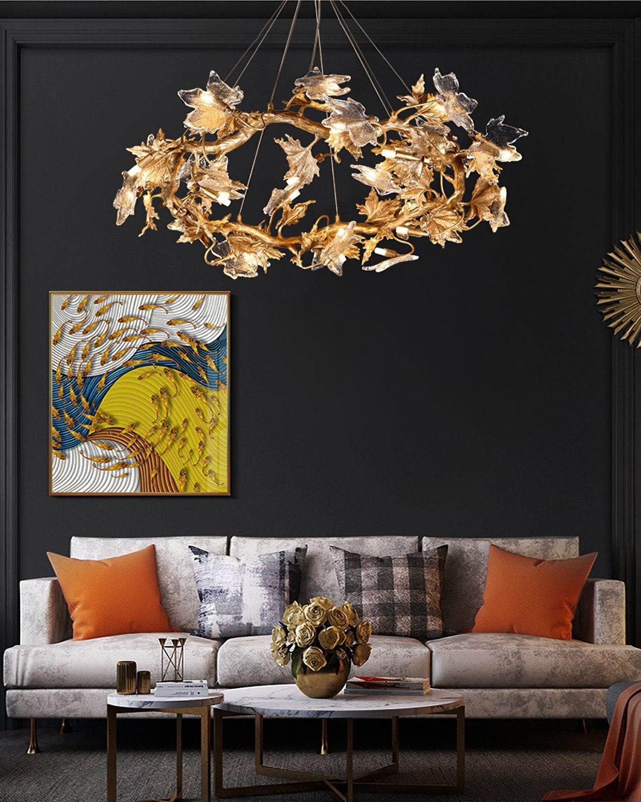 Maple Leaf Brass Chandelier - Nuvé