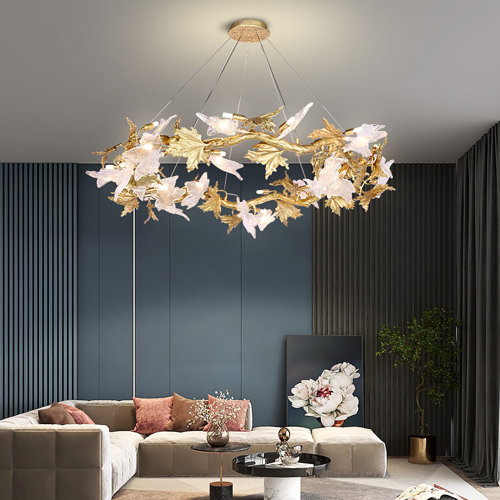 Maple Leaf Brass Chandelier - Nuvé