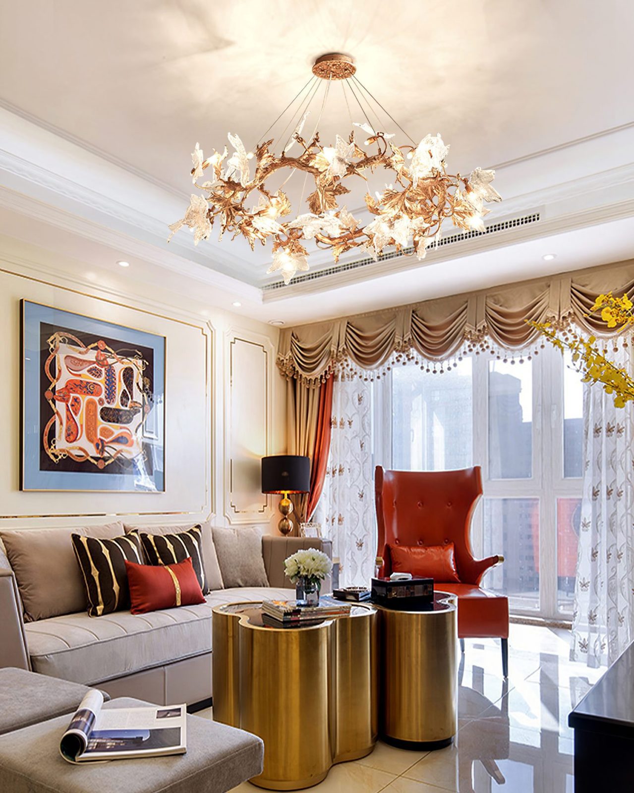 Maple Leaf Brass Chandelier - Nuvé