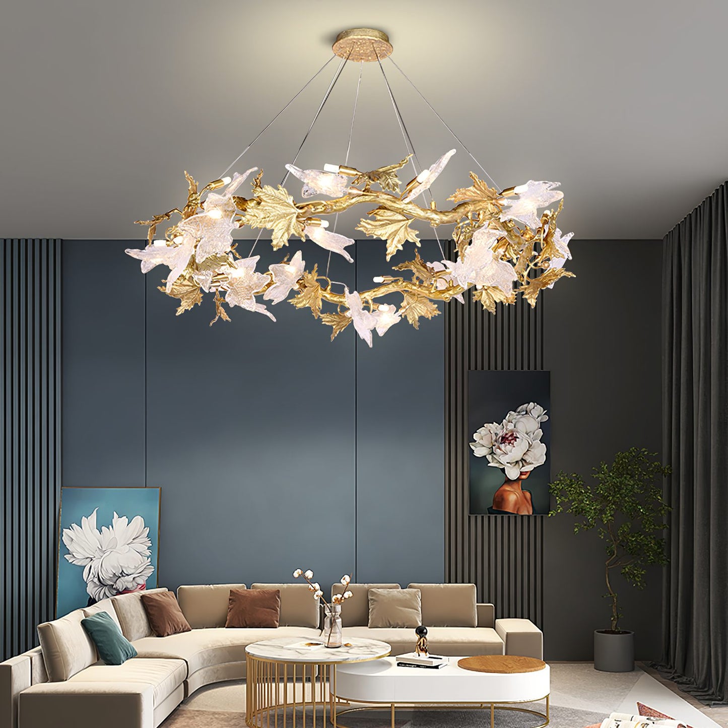 Maple Leaf Brass Chandelier - Nuvé