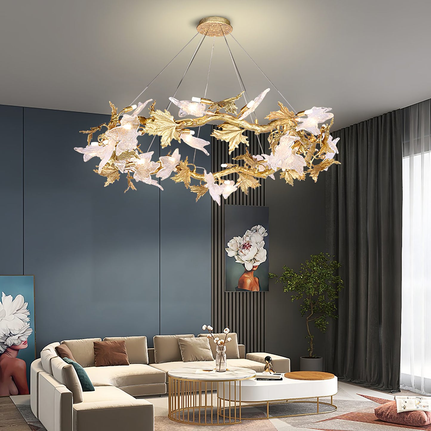 Maple Leaf Brass Chandelier - Nuvé
