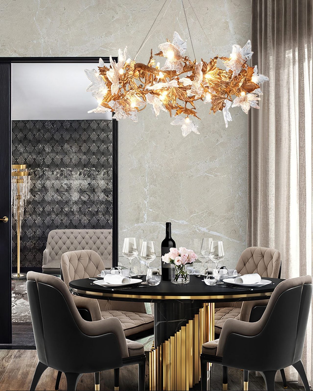 Maple Leaf Brass Chandelier - Nuvé