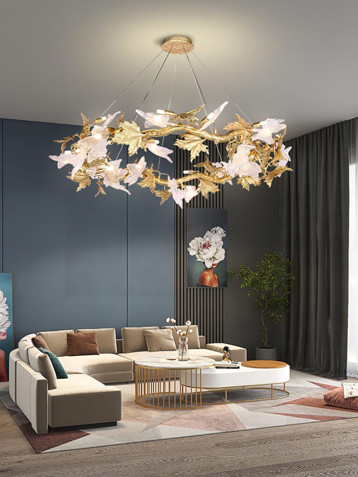 Maple Leaf Brass Chandelier - Nuvé