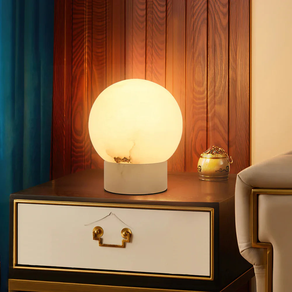 Alabaster Ball Round Table Lamp - Nuvé