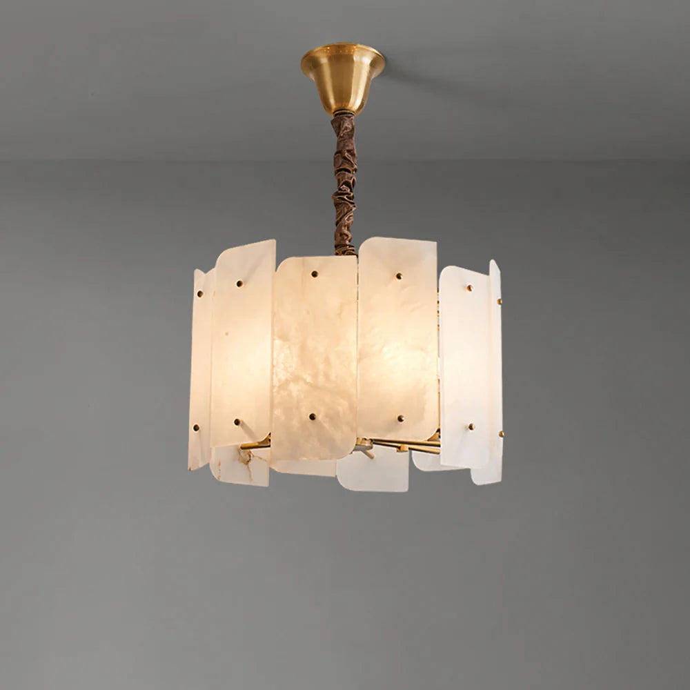 Alabaster Lorry Round Copper Chandelier