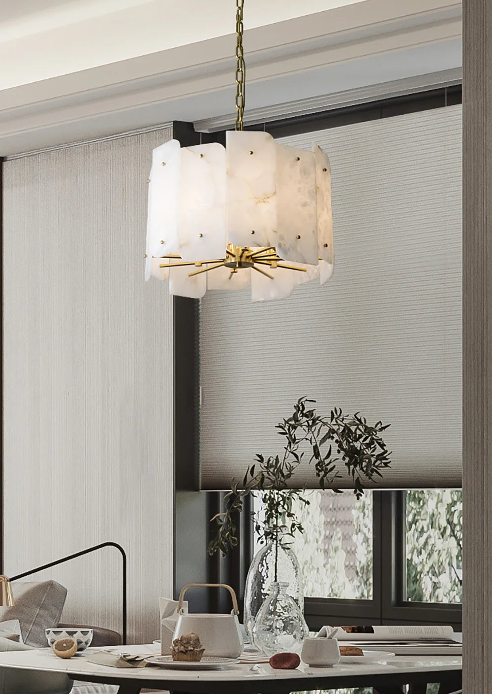 Alabaster Lorry Round Copper Chandelier - Nuvé