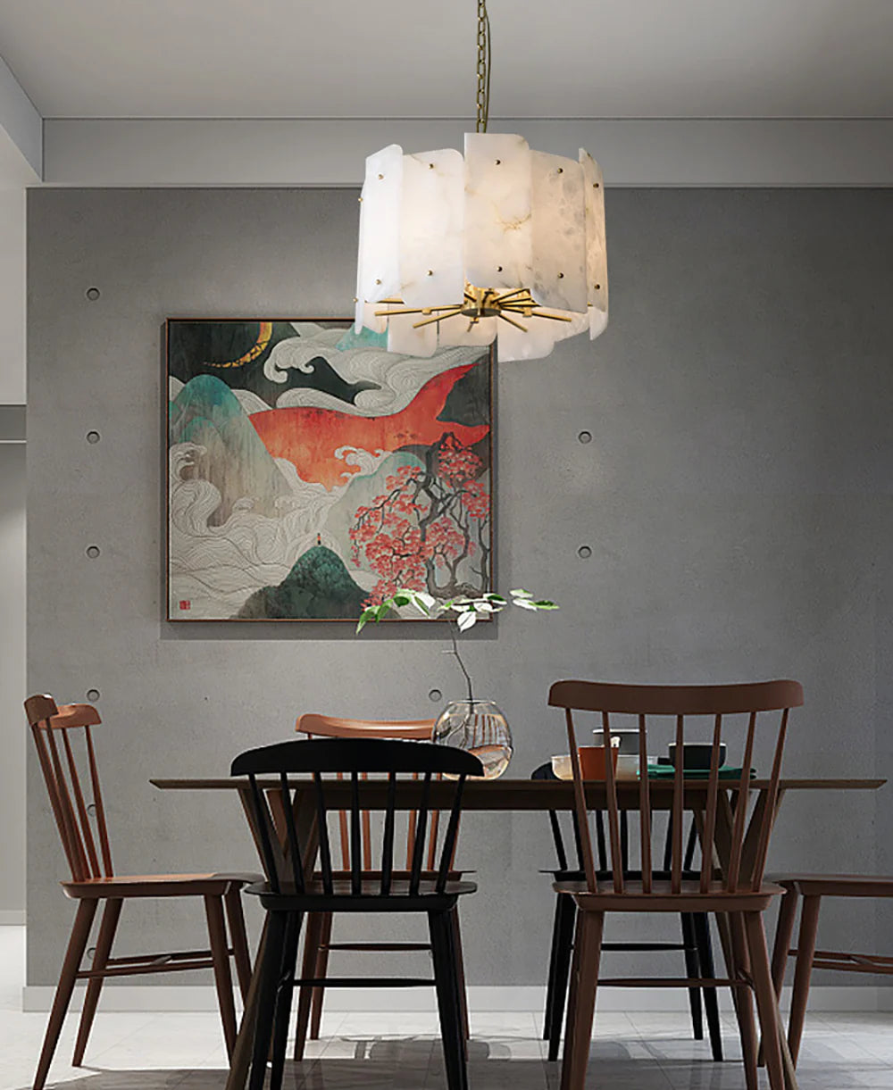 Alabaster Lorry Round Copper Chandelier