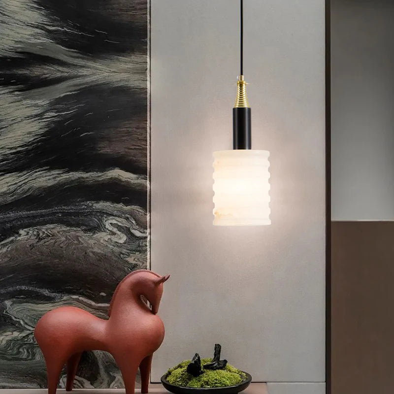 Modern Cylindrical Alabaster Pendant Lamp - Nuvé
