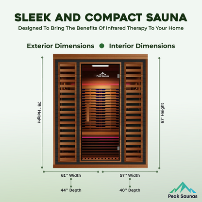 Peak Saunas Matterhorn Luxury 3-Person Full Spectrum Infrared Sauna with Two XL Medical-Grade Red Light Therapy Panels & Smart WiFi App Control - Nuvé