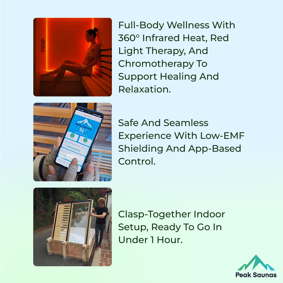 Peak Saunas Matterhorn Luxury 3-Person Full Spectrum Infrared Sauna with Two XL Medical-Grade Red Light Therapy Panels & Smart WiFi App Control - Nuvé