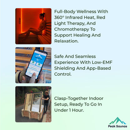 Peak Saunas Matterhorn Luxury 3-Person Full Spectrum Infrared Sauna with Two XL Medical-Grade Red Light Therapy Panels & Smart WiFi App Control - Nuvé
