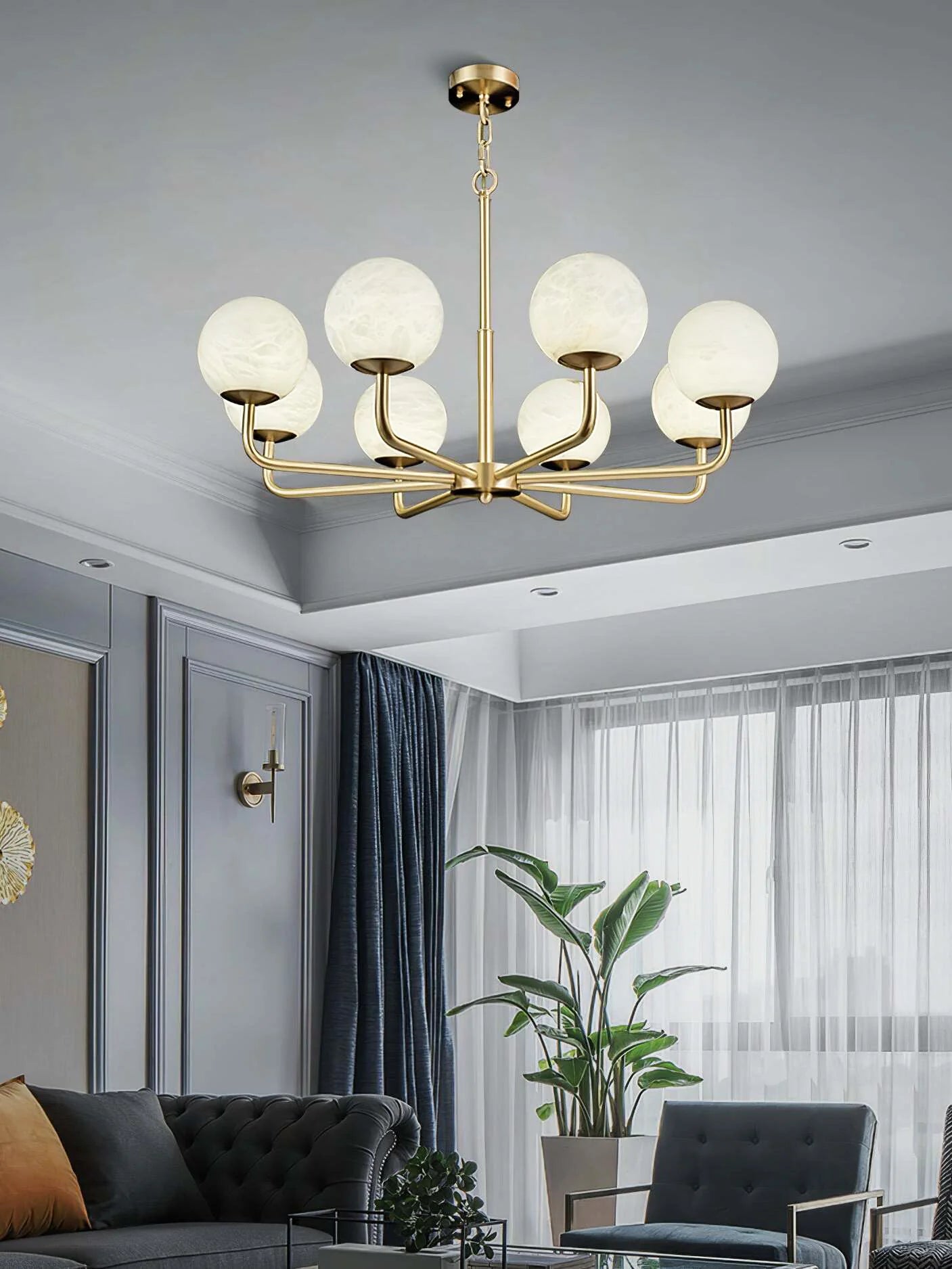 Alabaster Maytoni Erich Brass Chandelier - Nuvé