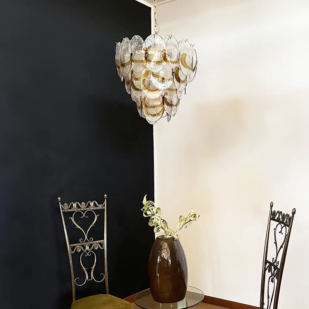 Mazzega Murano Transparent Amber Glasses Chandelier - Nuvé