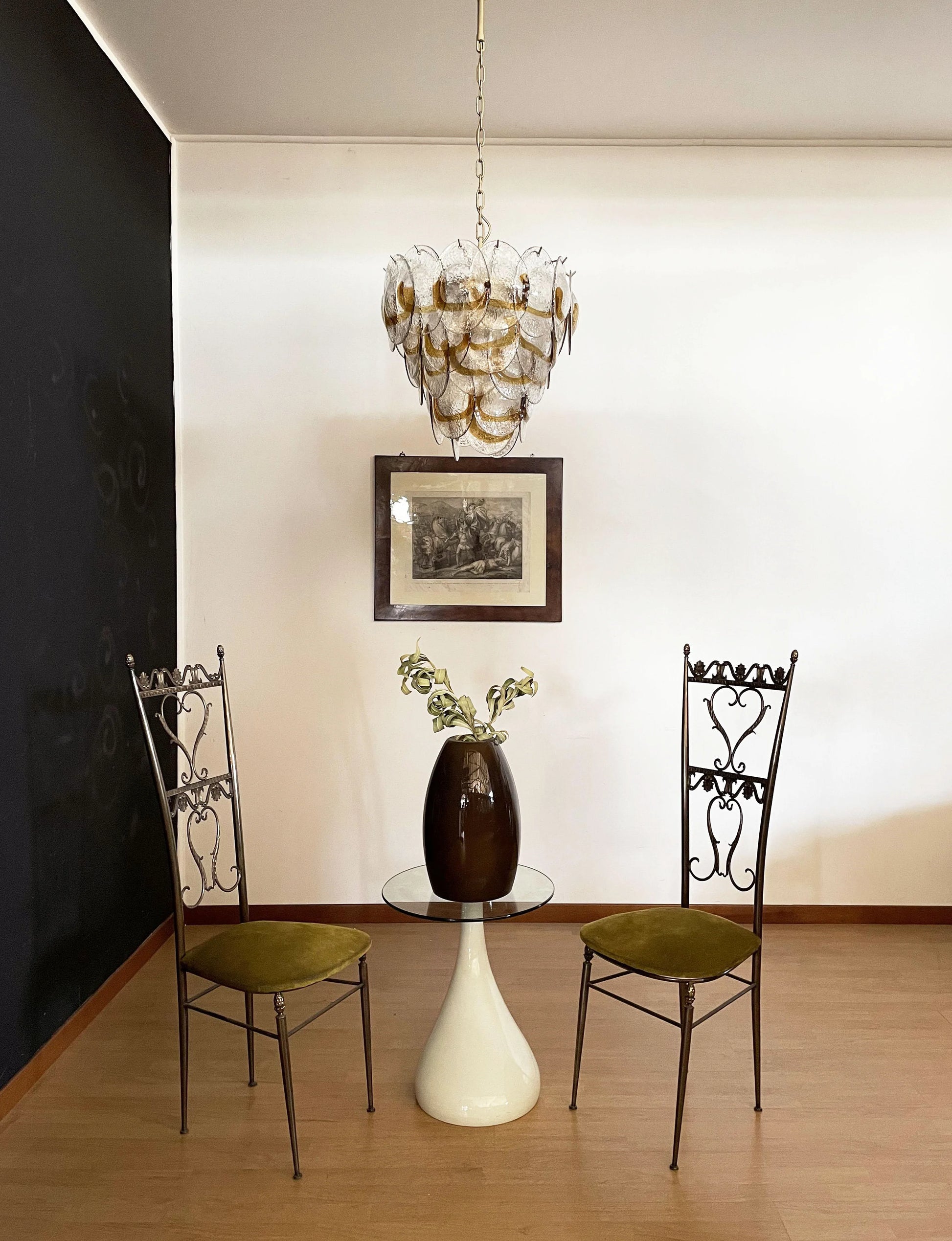 Mazzega Murano Transparent Amber Glasses Chandelier - Nuvé