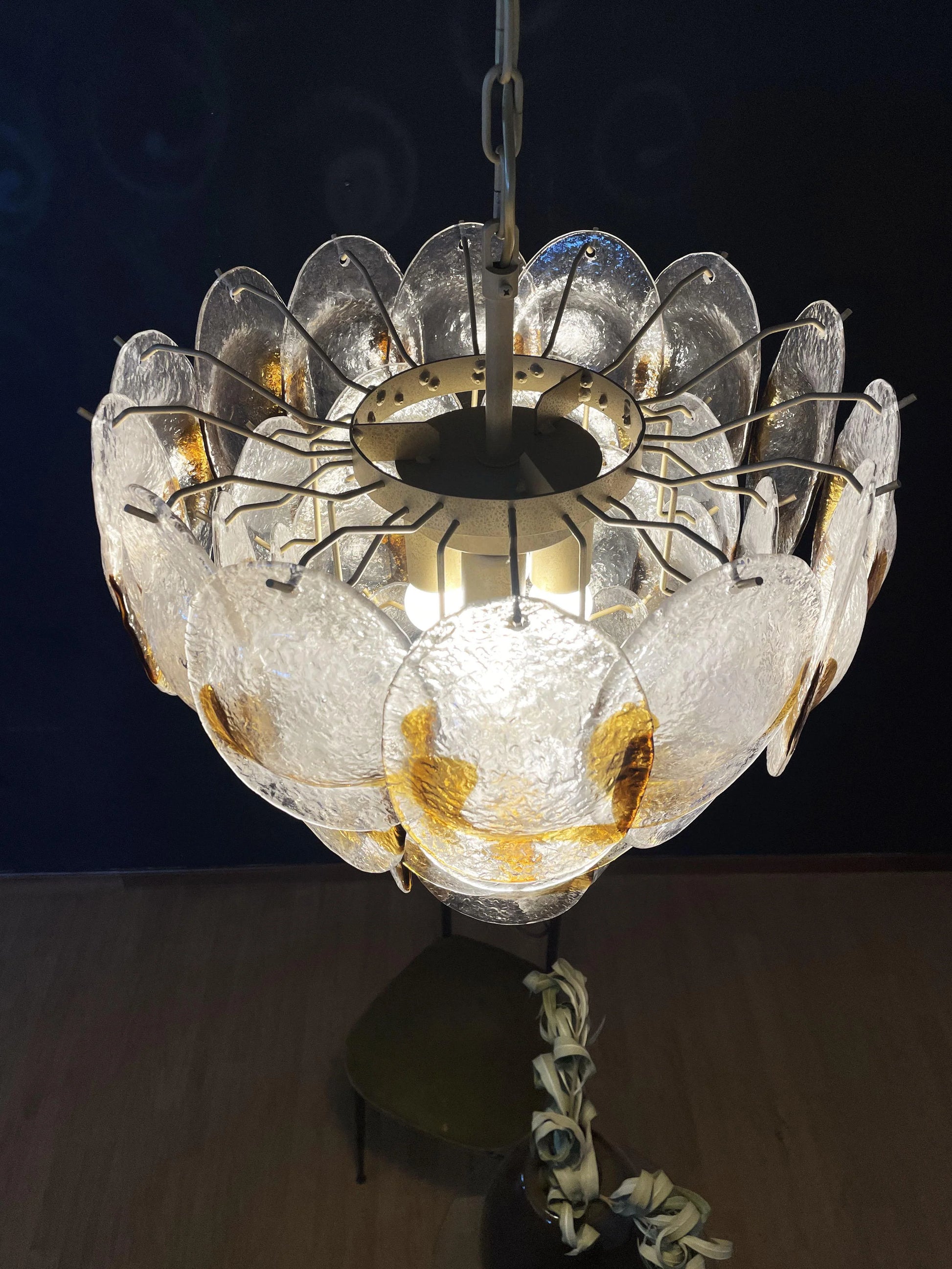 Mazzega Murano Transparent Amber Glasses Chandelier - Nuvé