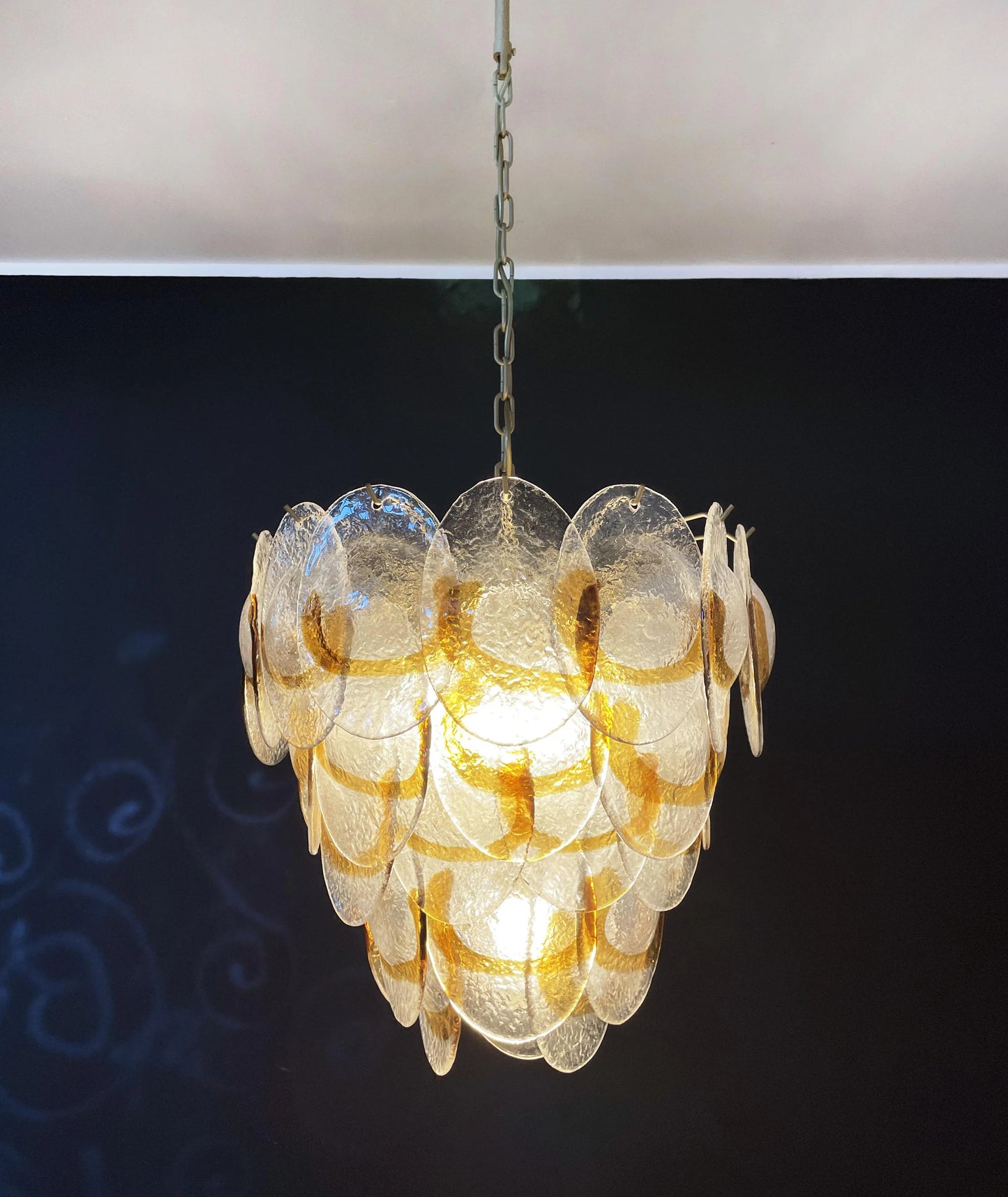 Mazzega Murano Transparent Amber Glasses Chandelier - Nuvé