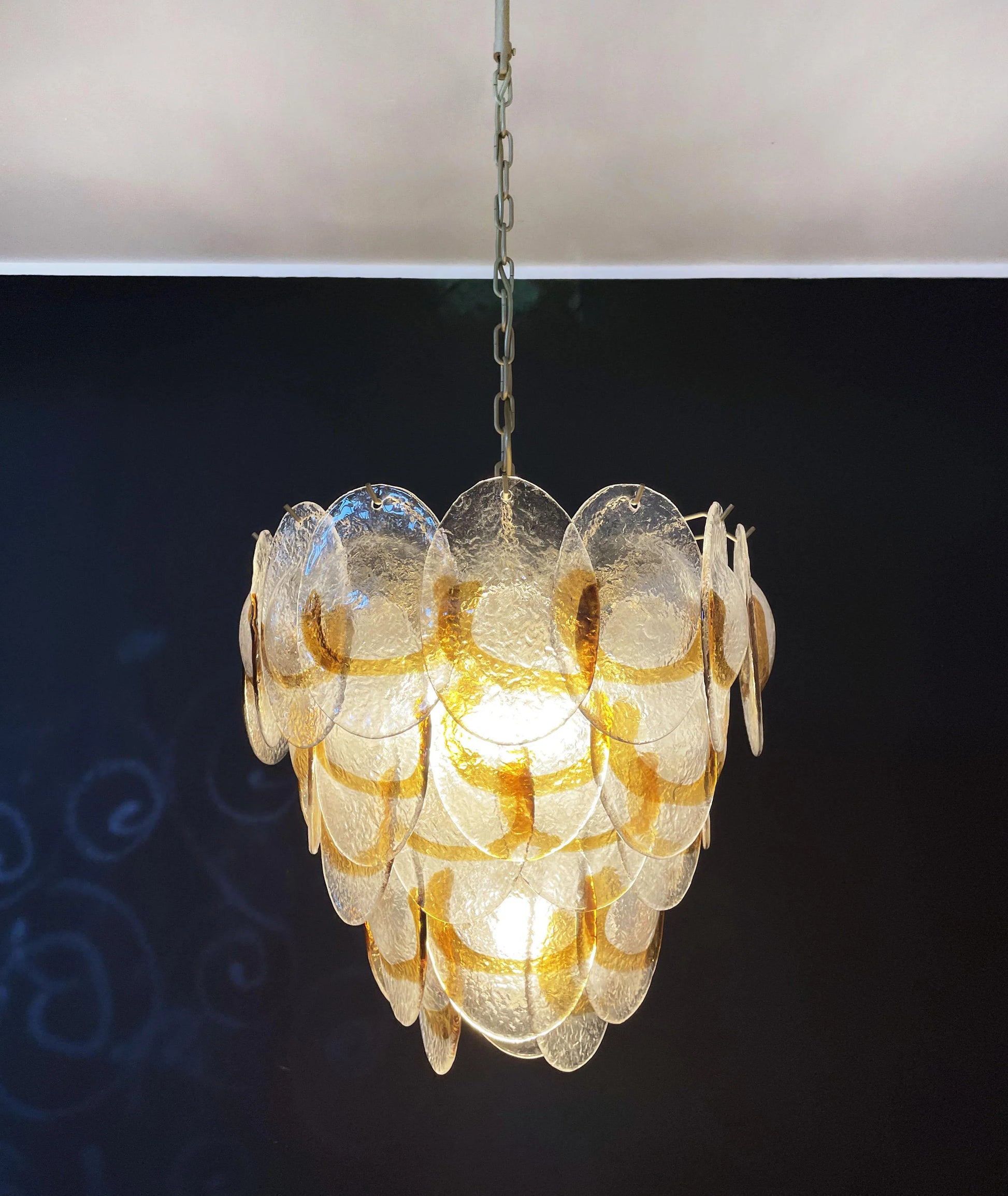 Mazzega Murano Transparent Amber Glasses Chandelier - Nuvé