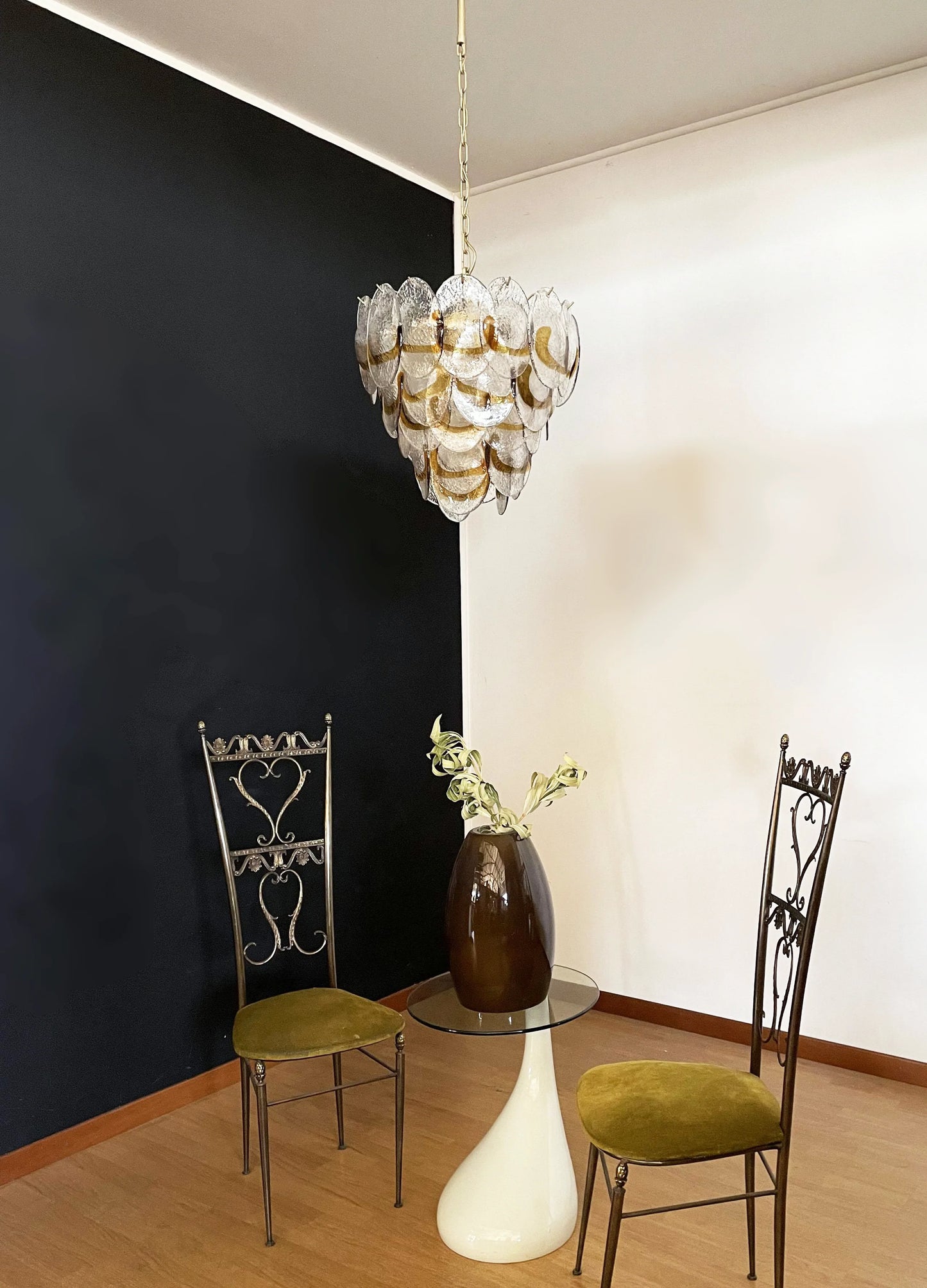 Mazzega Murano Transparent Amber Glasses Chandelier - Nuvé