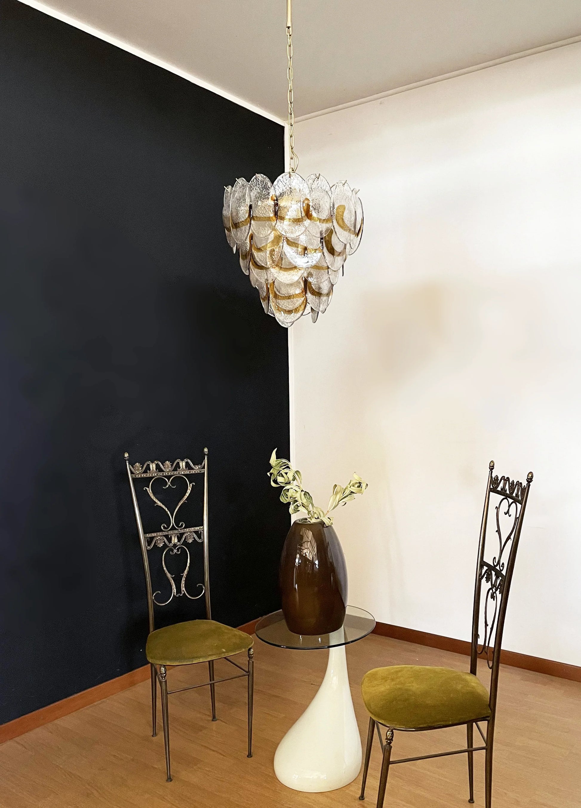 Mazzega Murano Transparent Amber Glasses Chandelier - Nuvé