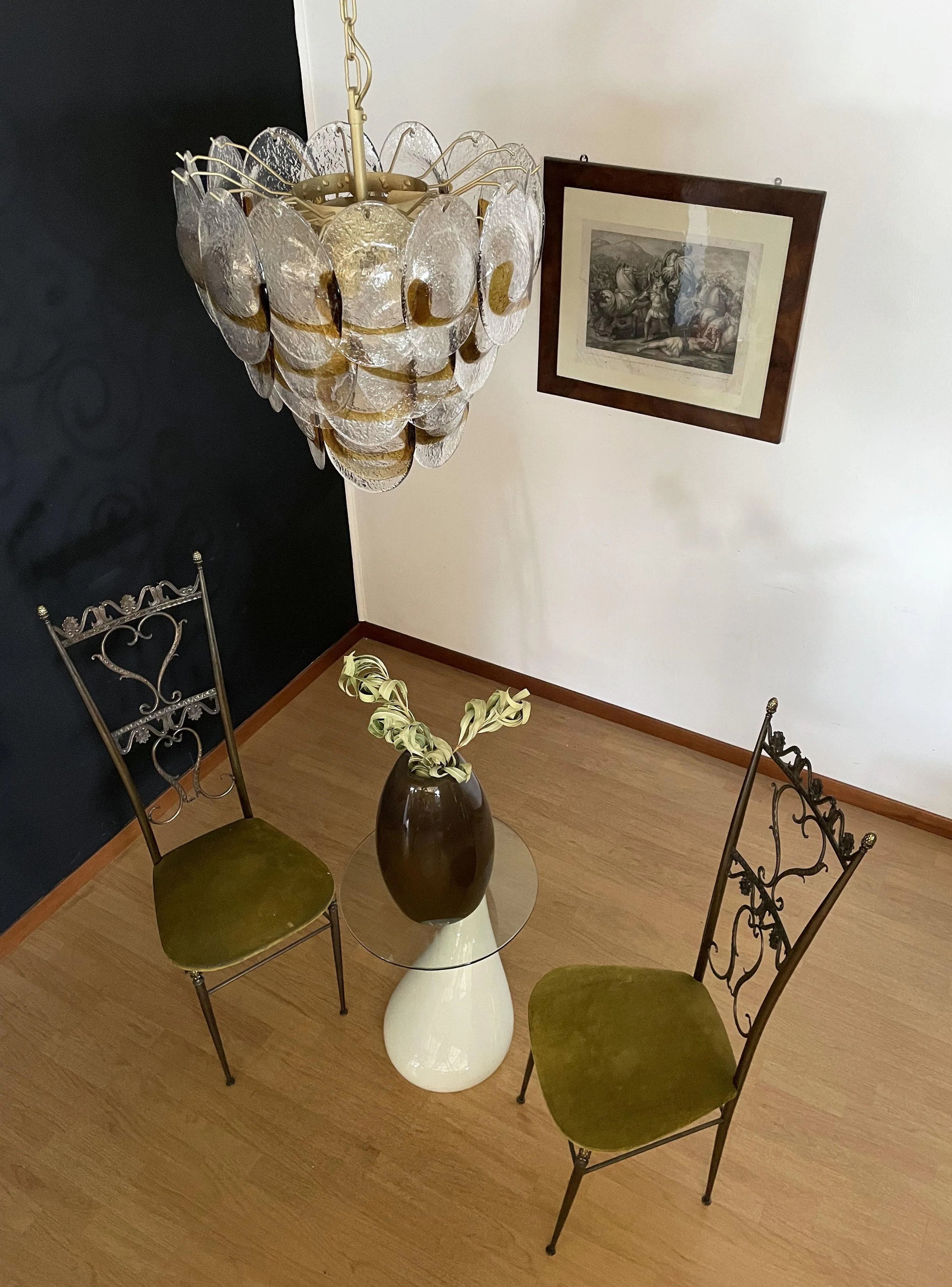 Mazzega Murano Transparent Amber Glasses Chandelier - Nuvé