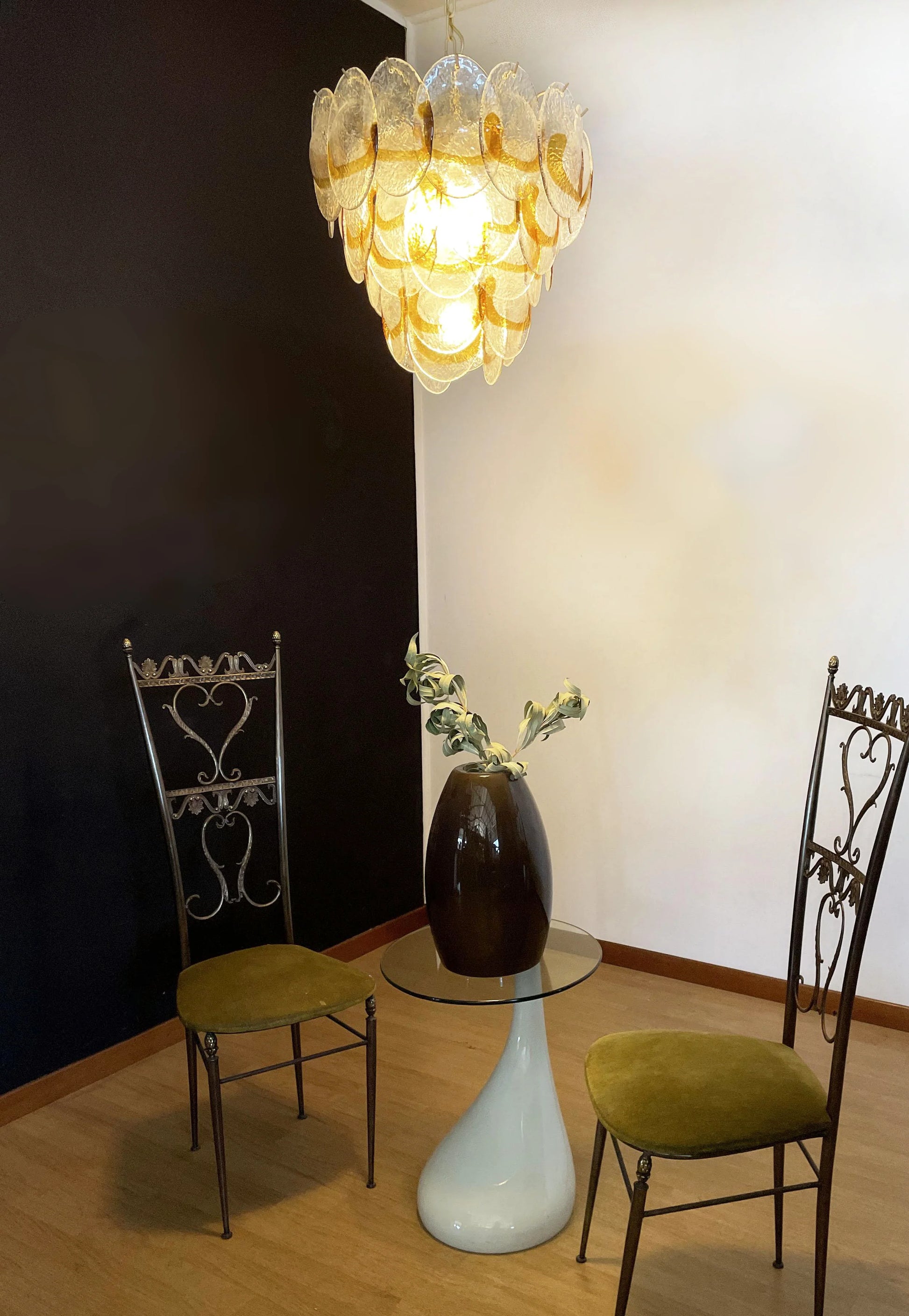 Mazzega Murano Transparent Amber Glasses Chandelier - Nuvé