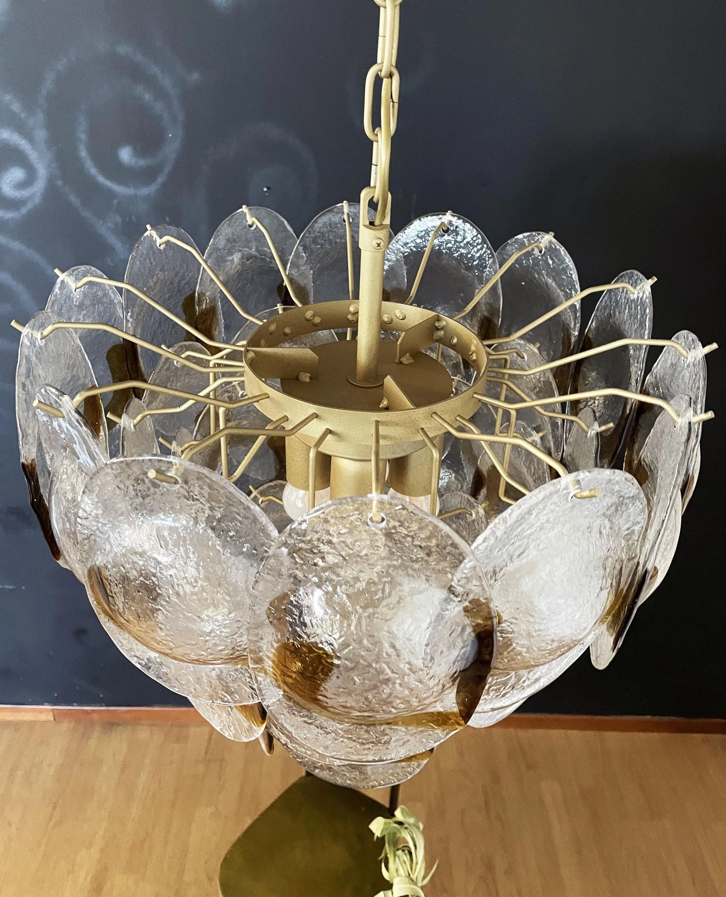 Mazzega Murano Transparent Amber Glasses Chandelier - Nuvé
