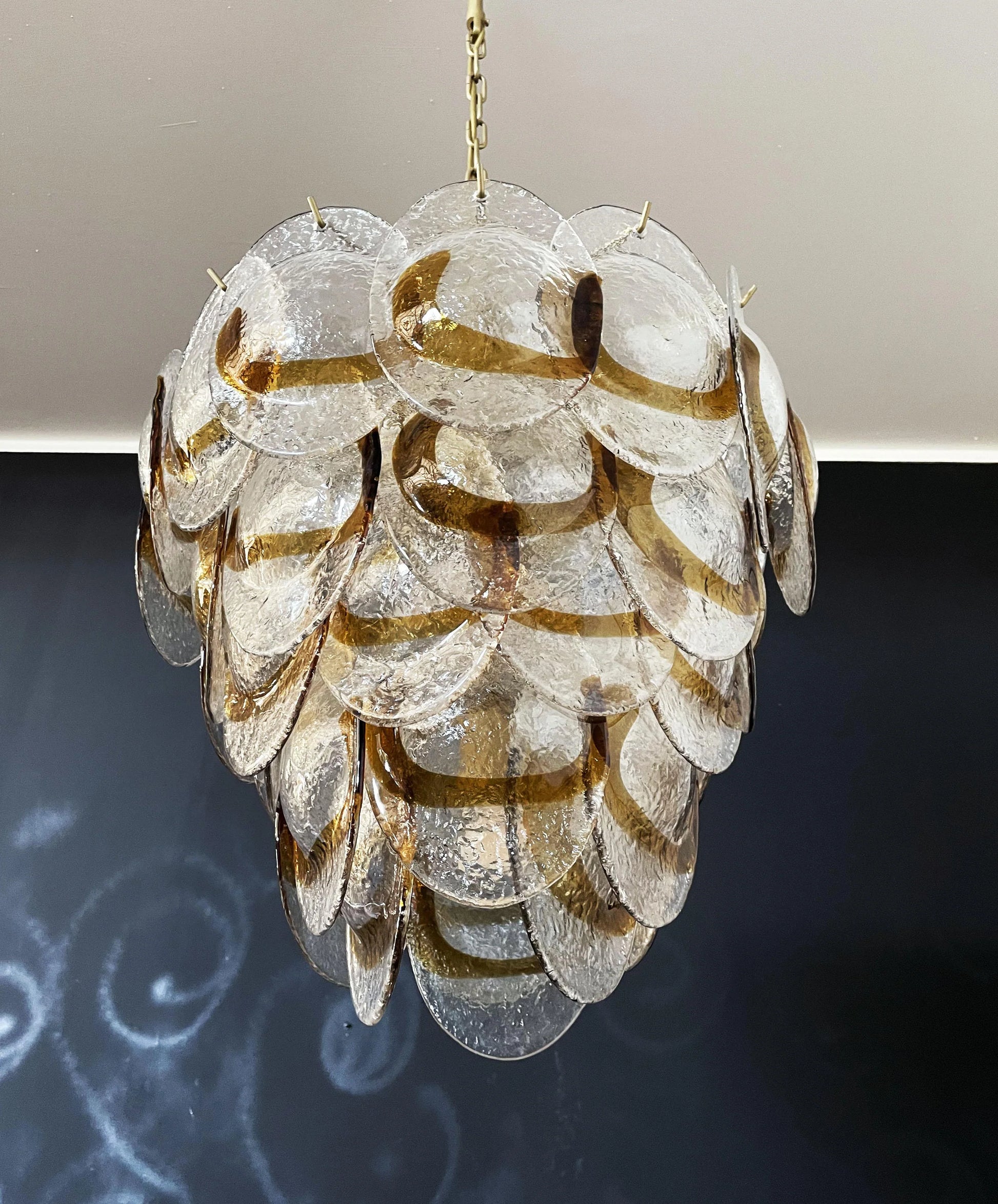 Mazzega Murano Transparent Amber Glasses Chandelier - Nuvé