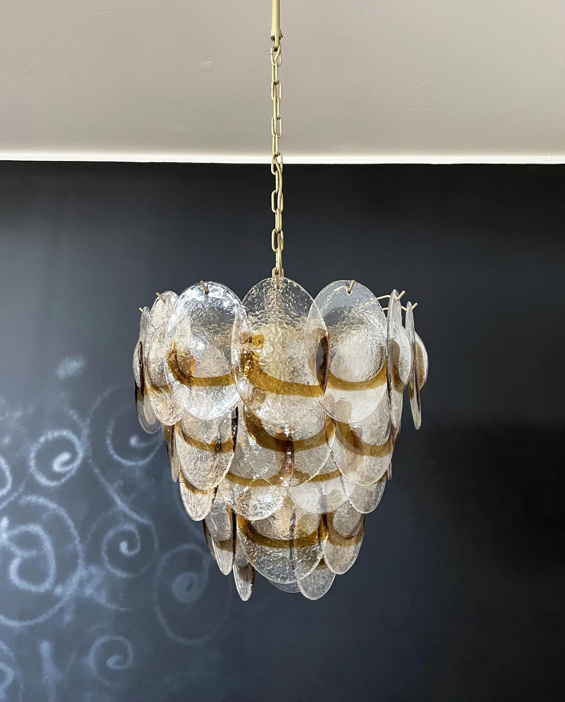 Mazzega Murano Transparent Amber Glasses Chandelier - Nuvé