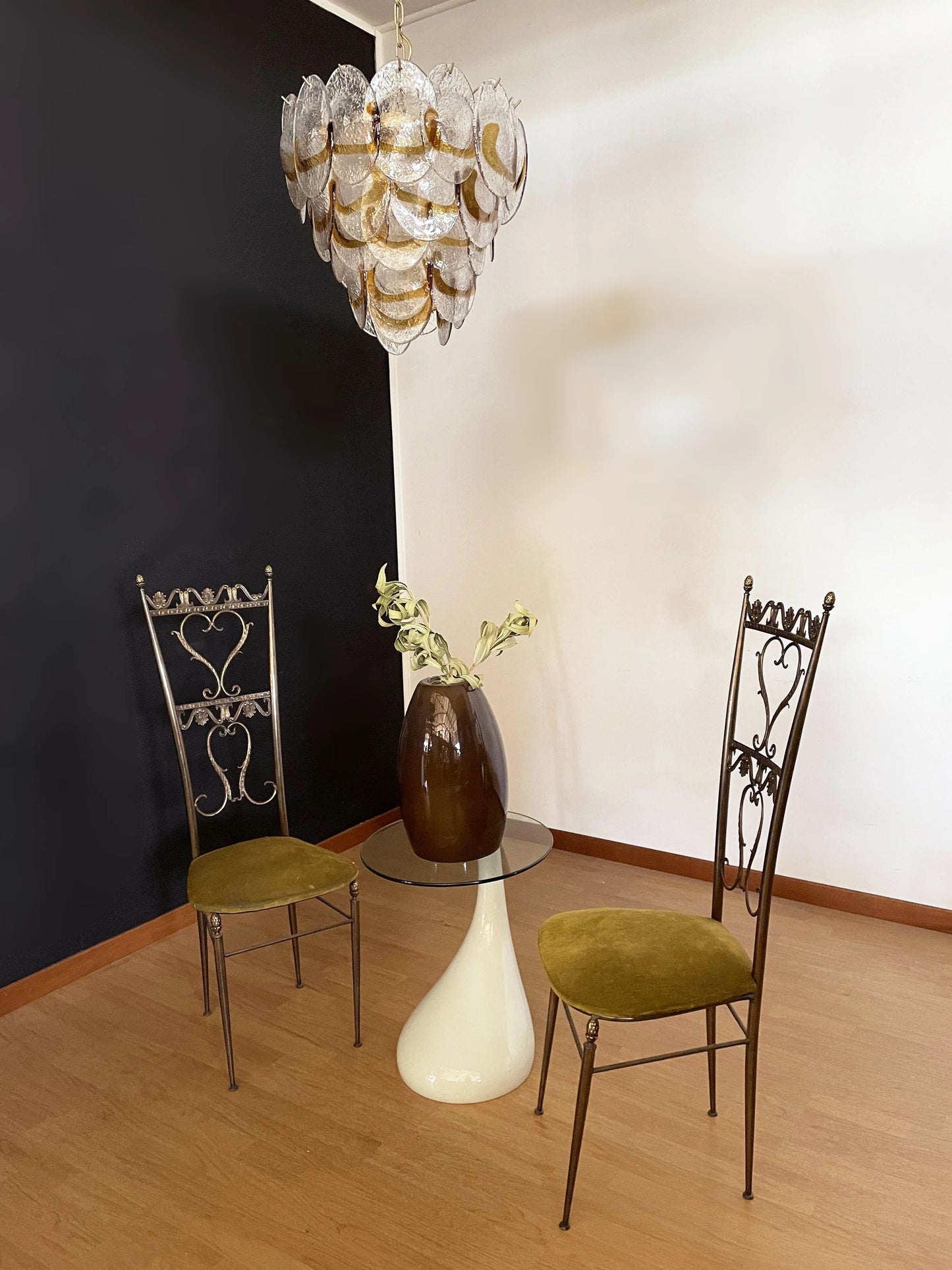Mazzega Murano Transparent Amber Glasses Chandelier - Nuvé
