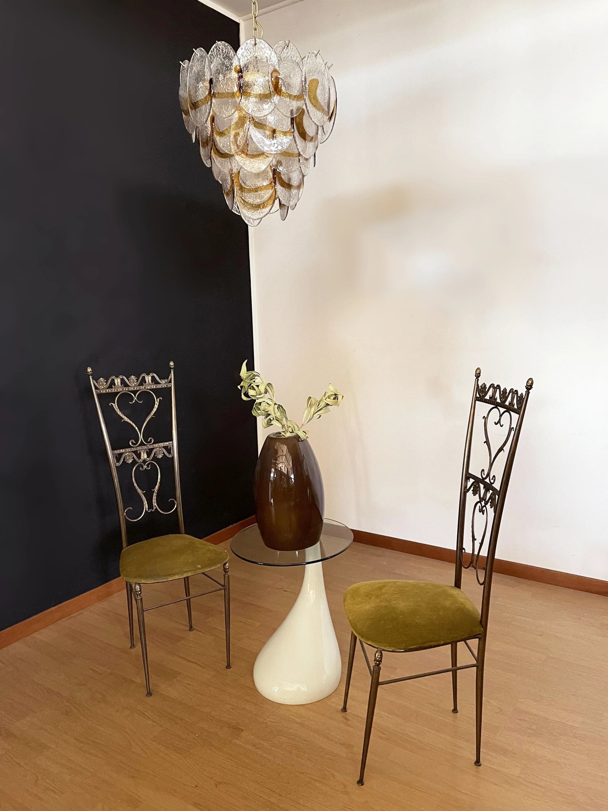 Mazzega Murano Transparent Amber Glasses Chandelier - Nuvé