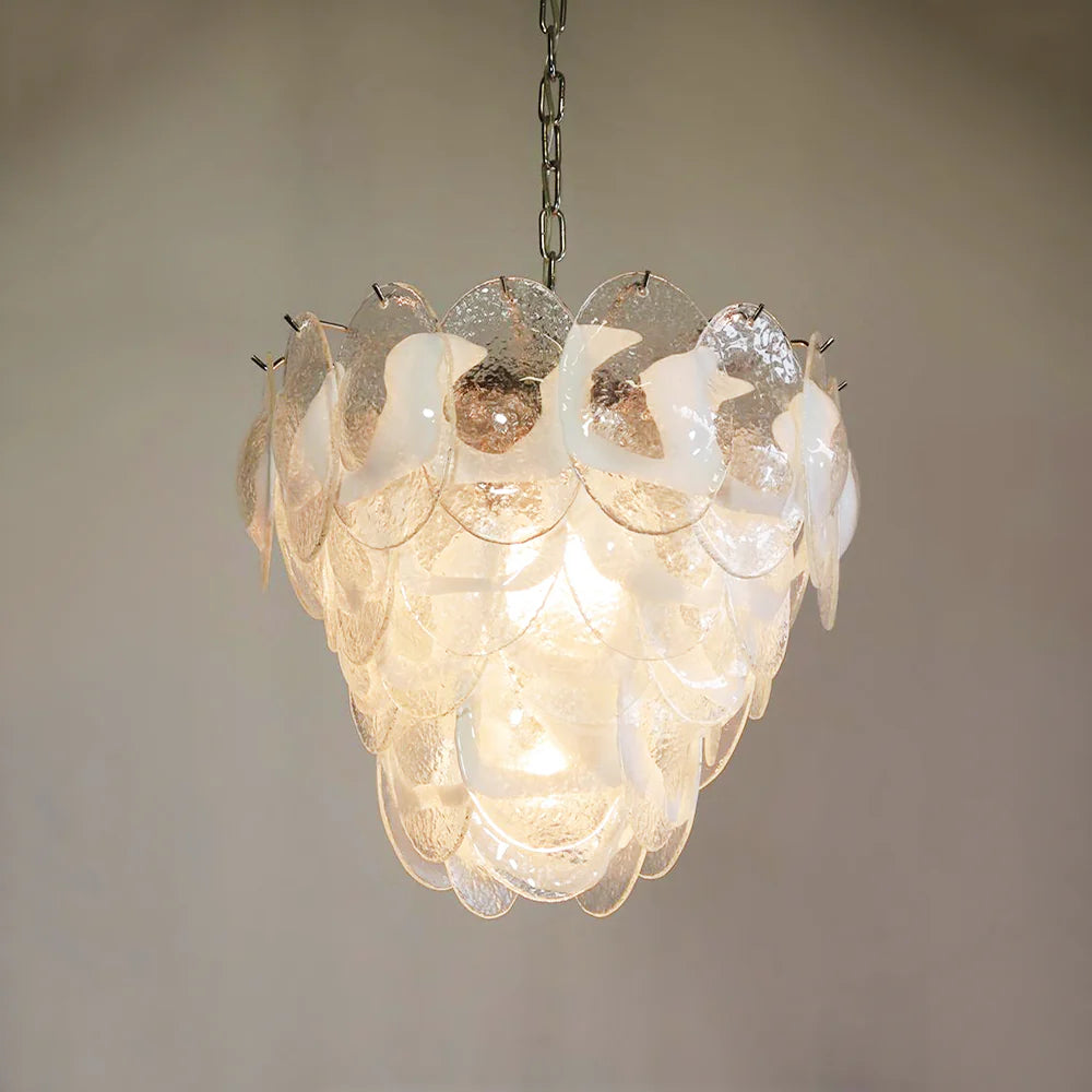 Mazzega Murano Transparent White Glasses Chandelier - Nuvé