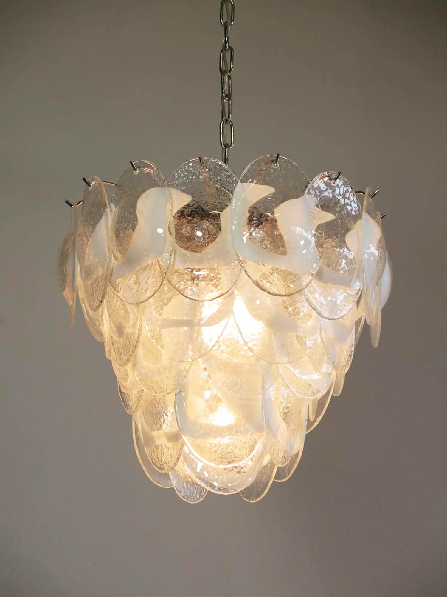 Mazzega Murano Transparent White Glasses Chandelier - Nuvé