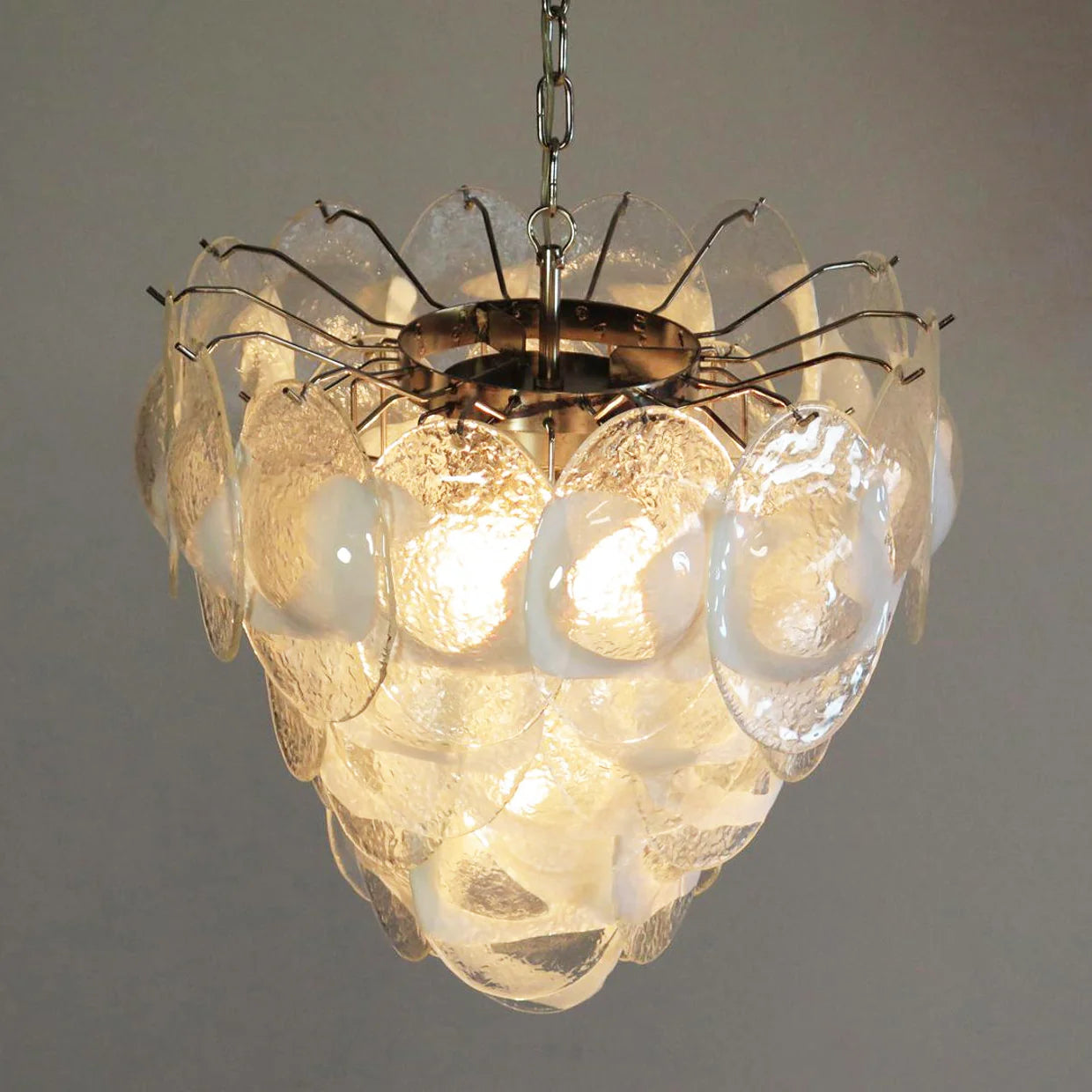 Mazzega Murano Transparent White Glasses Chandelier - Nuvé