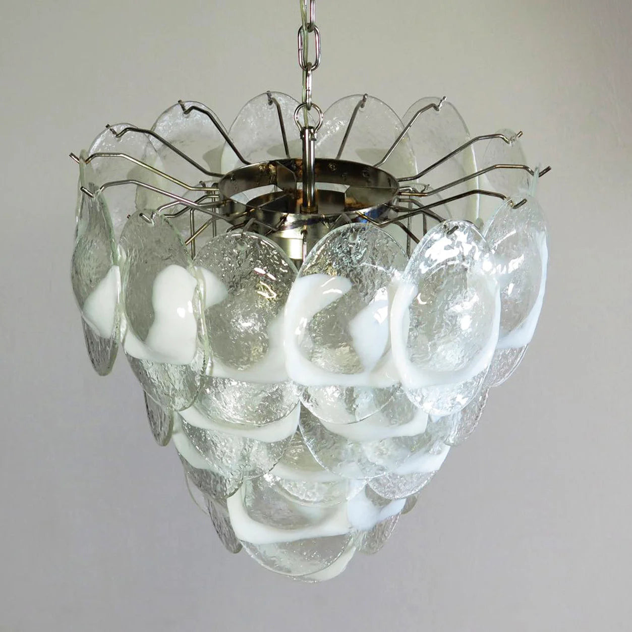Mazzega Murano Transparent White Glasses Chandelier - Nuvé