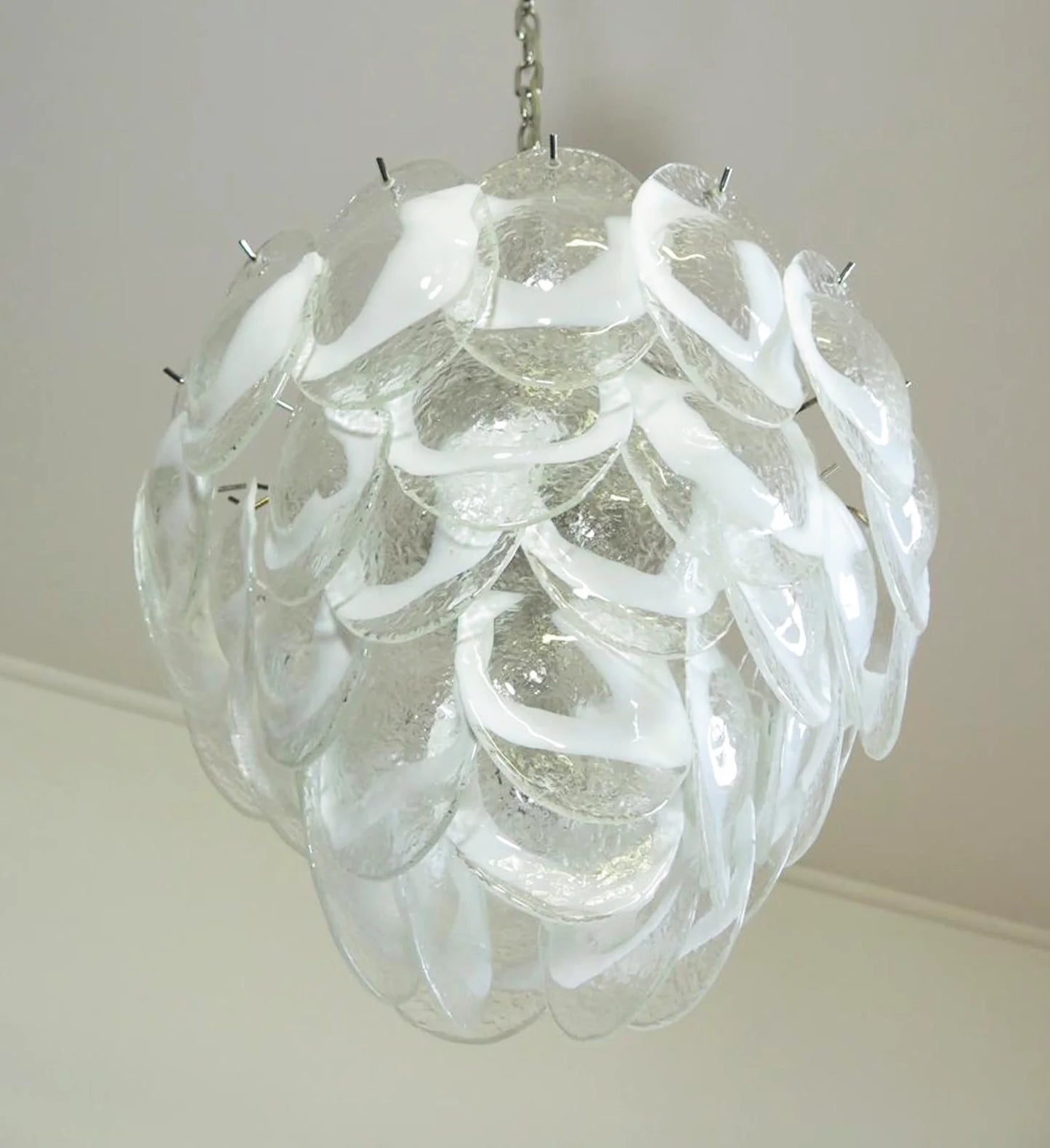 Mazzega Murano Transparent White Glasses Chandelier - Nuvé