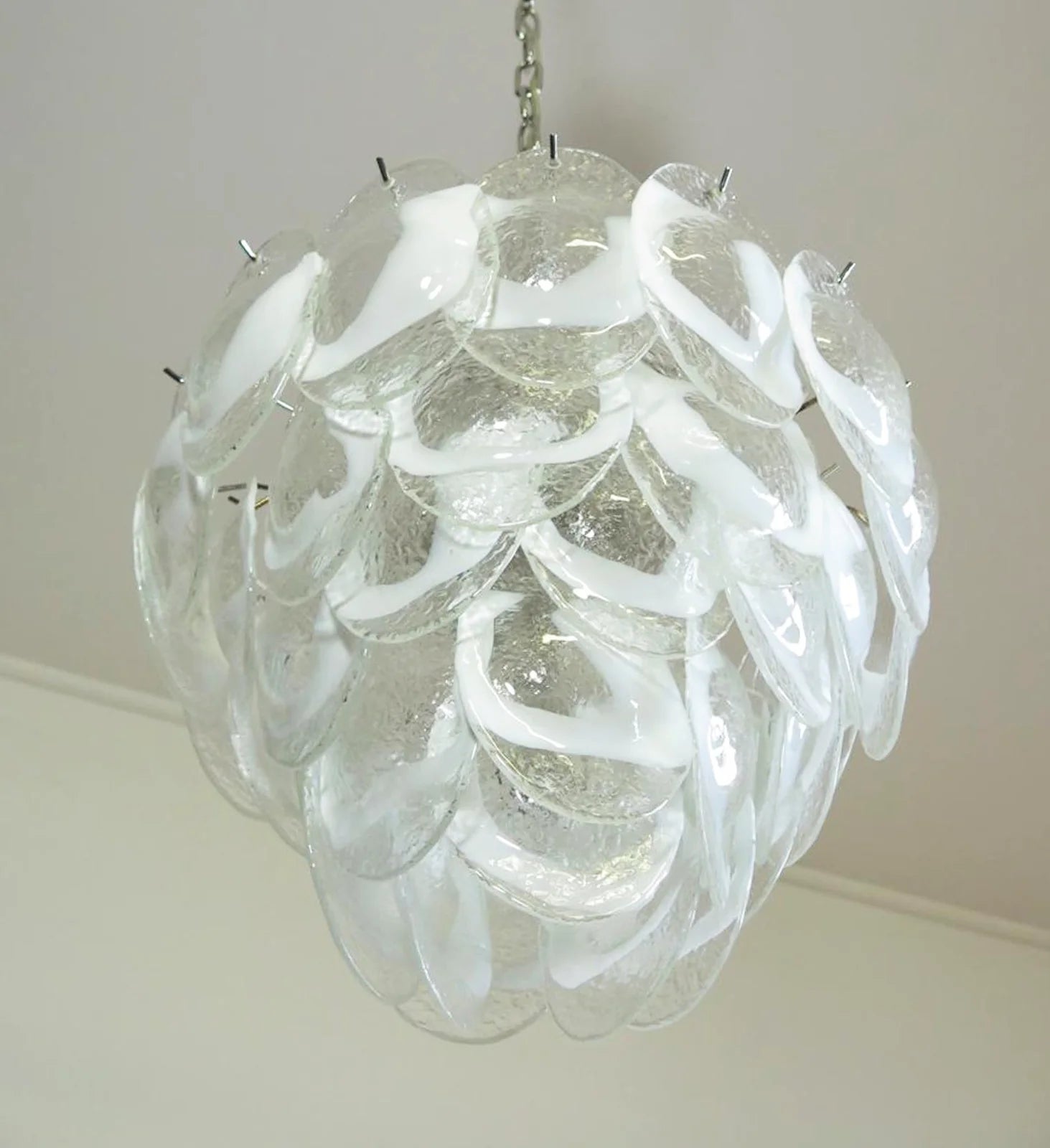 Mazzega Murano Transparent White Glasses Chandelier - Nuvé