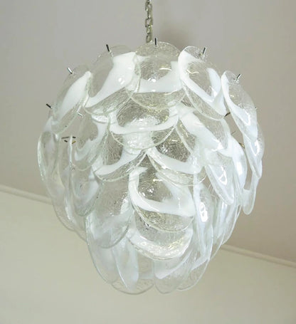 Mazzega Murano Transparent White Glasses Chandelier - Nuvé