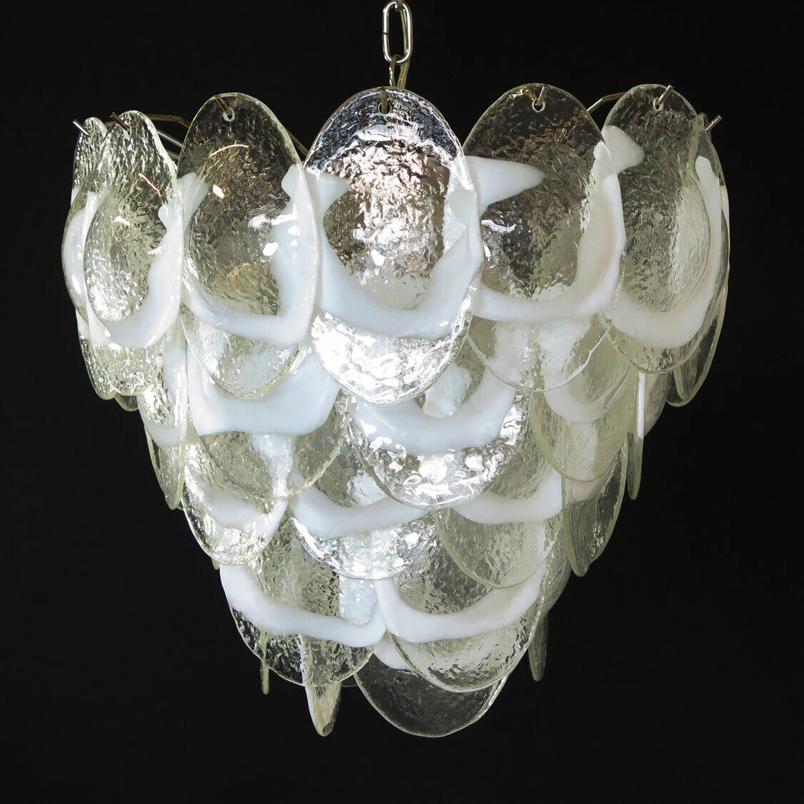 Mazzega Murano Transparent White Glasses Chandelier - Nuvé