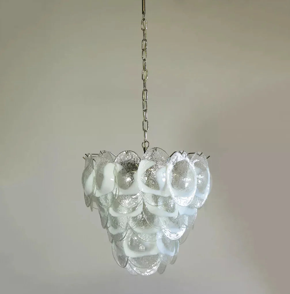 Mazzega Murano Transparent White Glasses Chandelier - Nuvé