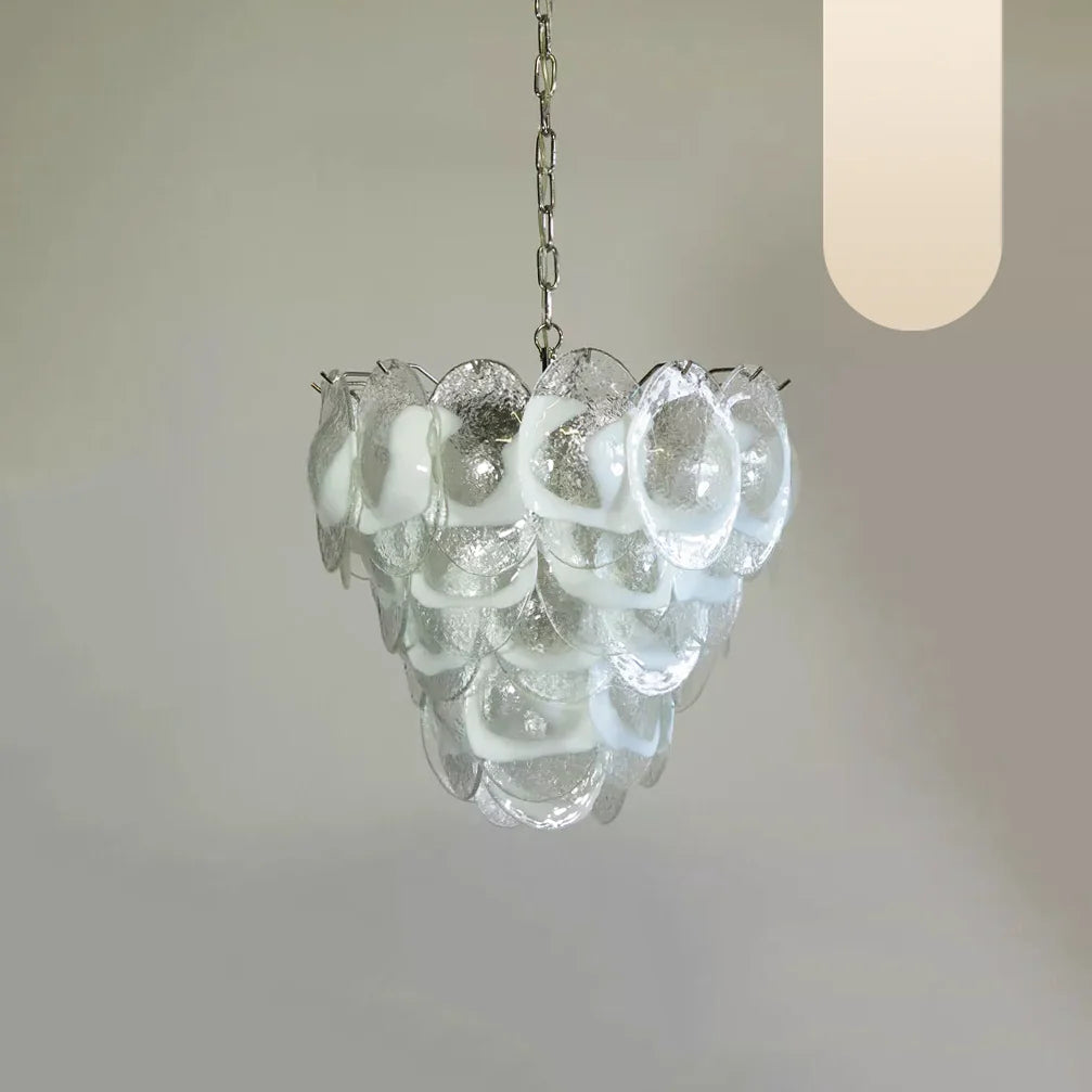 Mazzega Murano Transparent White Glasses Chandelier - Nuvé