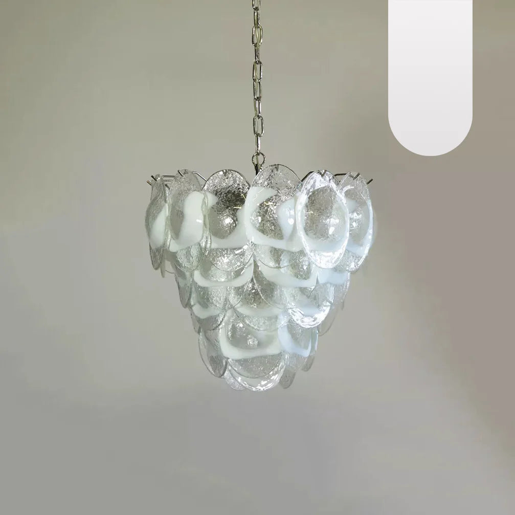 Mazzega Murano Transparent White Glasses Chandelier - Nuvé