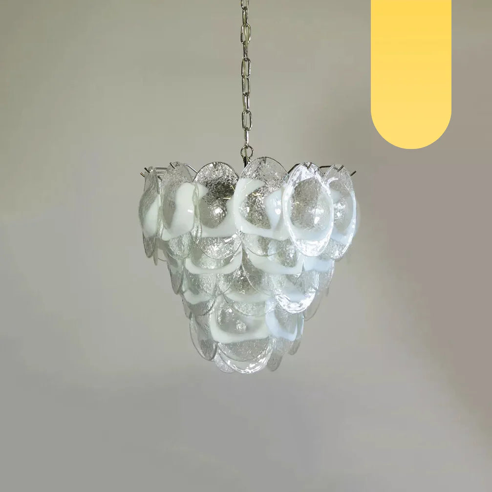 Mazzega Murano Transparent White Glasses Chandelier - Nuvé