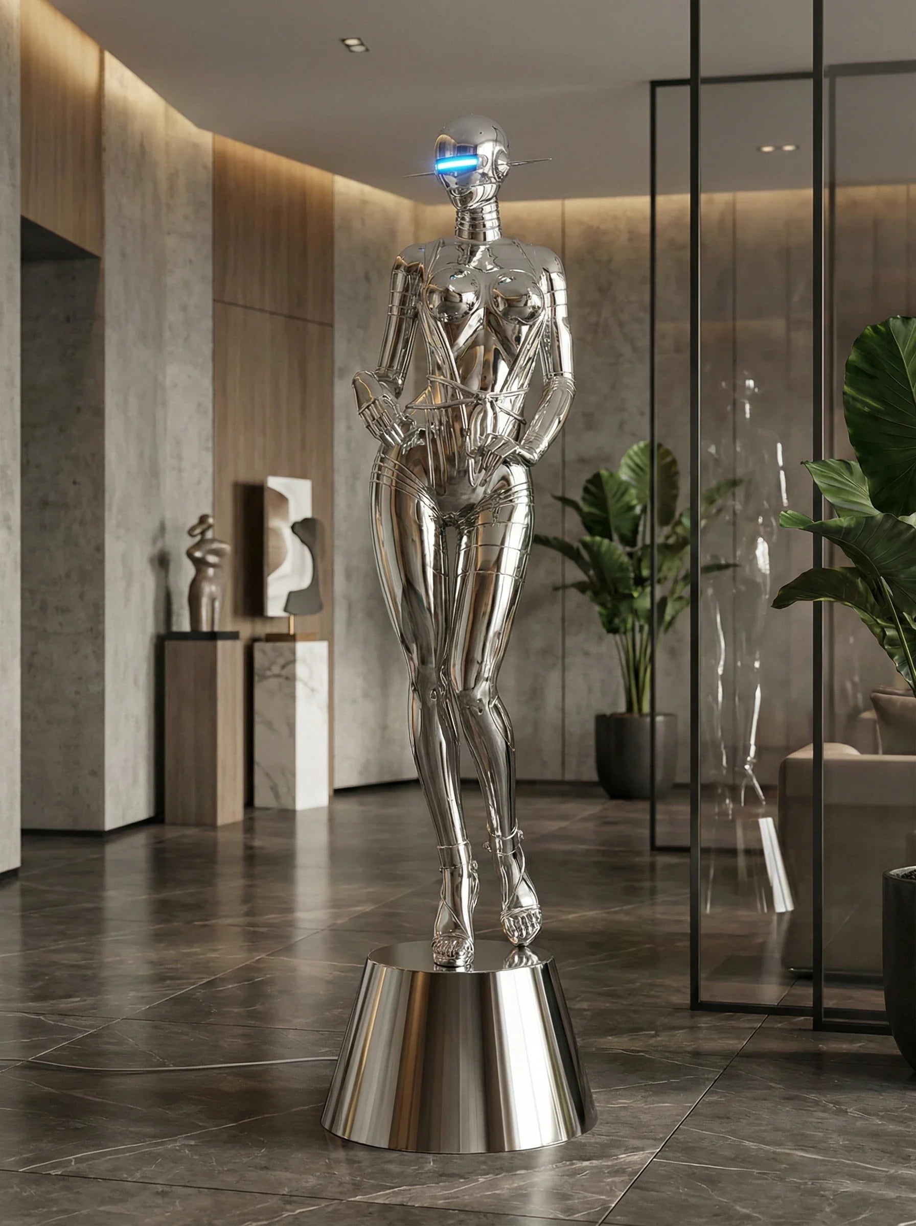 Mechanical goddess sculpture floor lamp by Korewolamp featuring a detailed mechanical technology design and artistic figure.
