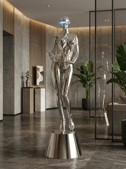 Mechanical goddess sculpture floor lamp by Korewolamp featuring a detailed mechanical technology design and artistic figure.