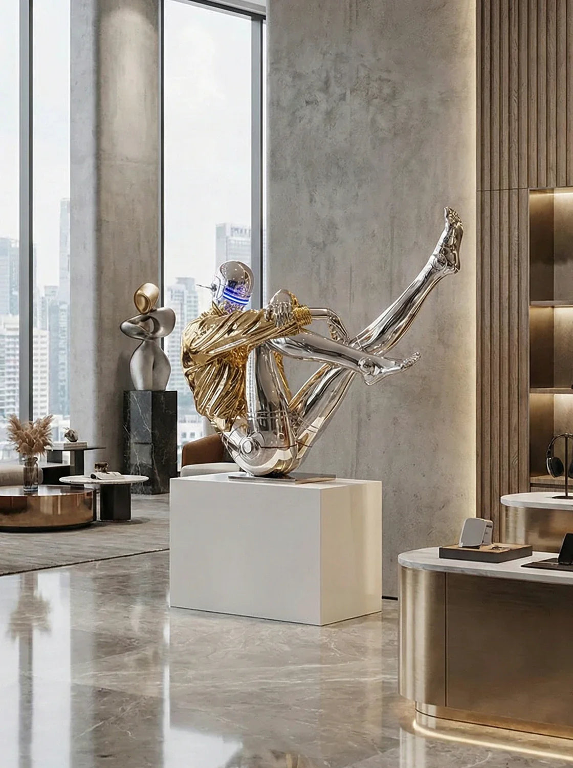Mechanical Technology Goddess sculpture floor lamp by Korewolamp featuring intricate mechanical design and modern artistic style.