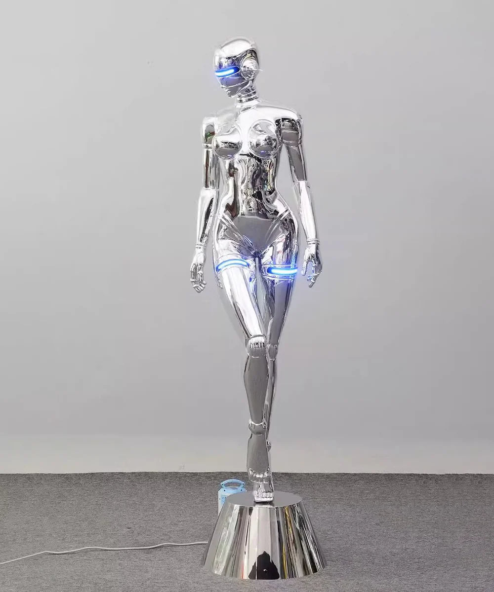 Korewolamp mechanical goddess sculpture floor lamp with intricate mechanical design and modern artistic style, standing tall.