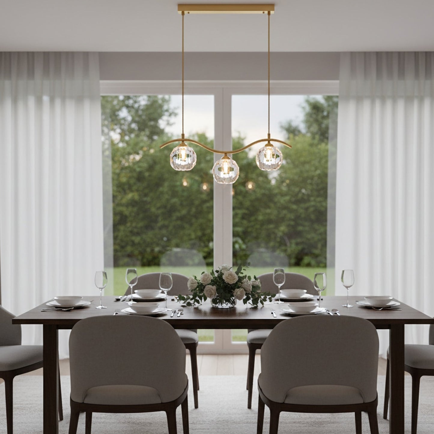 Minimalist Wave Glass Orb Chandelier